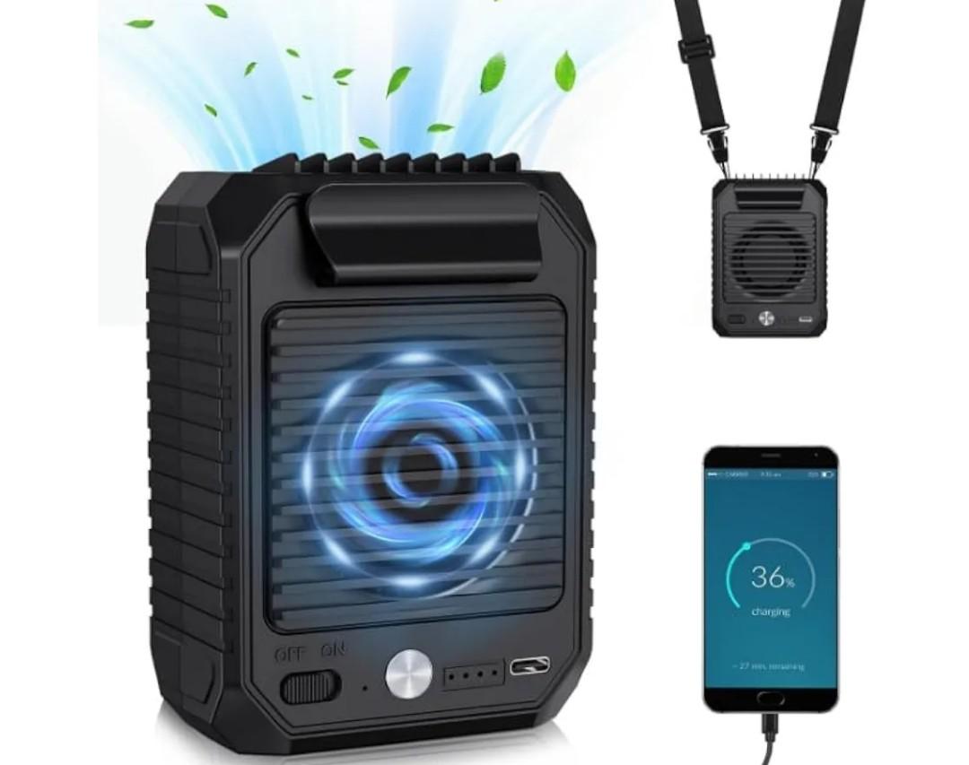 RNKRUN Portable Waist Clip Fan, 10000mAh Rechargeable Personal Neck Fan Battery Operated 6500RPM Powerful Wind Belt Cooling Small Fan for Men Camping Outdoor Workers Travel Farm Hiking (A-black)