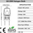 G8 Halogen Bulb 20W Warm White- 10 Pack Long Lasting G8 Bulb 120V 20W, Halogen Bulbs 2 Pin G8 Dimmable for Under Cabinet Puck Lighting Replacements, G 8 Light Bulb with G 8 Base