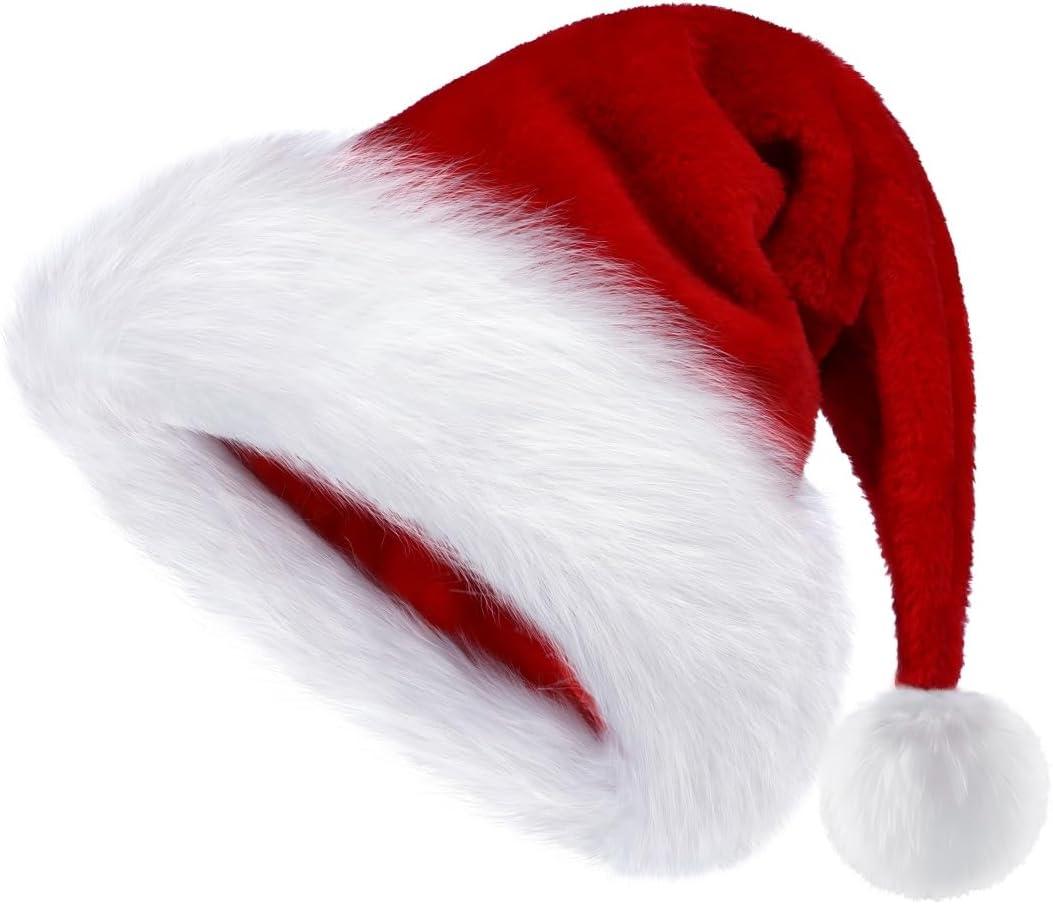 BSVI Christmas Hat, Santa Hat Holiday for Adults Unisex Velvet Comfort Extra Thicken Fur Xmas Hat for New Year Festive Party