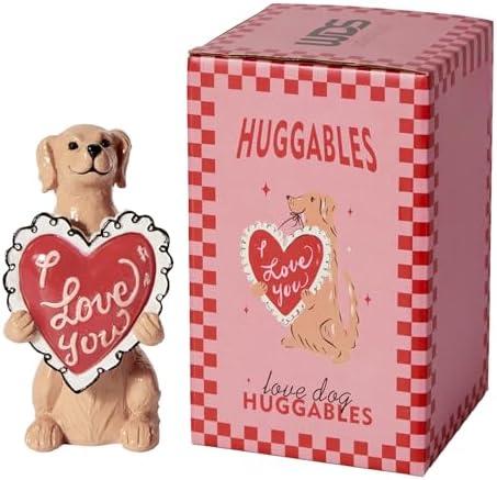 WDS WONDROUS Dog Figurine Light Up Valentine's Day Decoration, Valentine's Figurine Decor with I Love You Heart, Battery Powered Resin Dog Statue for Home Table Decor, Gift for Him Her Women