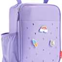 Fit & Fresh Charm Lunch Bag For Kids, Thermal Insulated Lunch Box For Kids Boys & Girls With Shoe Charm Slots For Personalization, School Lunch Box, Purple