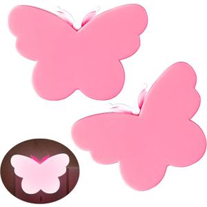 DASITON Pink Butterfly Night Light Plug Into Wall, Auto Dusk to Dawn Smart Sensor Night Light, Suitable for Living Room, Bedroom, Bathroom, Kitchen Hallway Dormitory, Kids, Adults (2 Pcs)