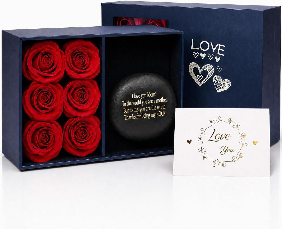 Mothers Day Gifts for Mom Handmade Gift with Rose, Mom Card from Son, Black Sentimental Personalized First Mothers Day Engraved You Are My Rock Gifts for Mother-in-Law, Wife, Aunt, Sister