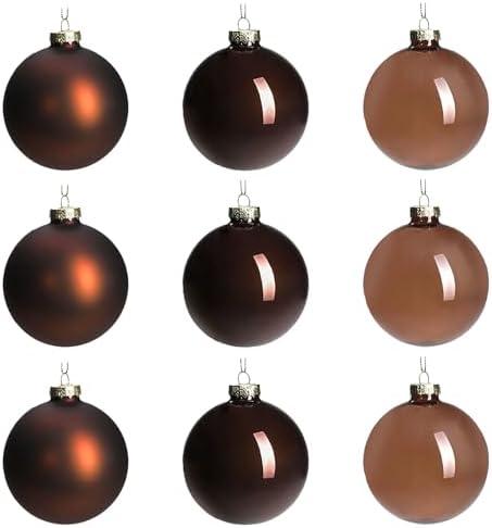 DN DECONATION Brown Glass Christmas Ball Ornaments, Set of 24, 2.5"Hanging Christmas Baubles for Xmas Tree Decoration, Wedding Party Gift