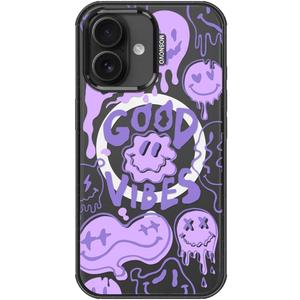 MOSNOVO Magnetic Case for iPhone 16, 10ft Military-Grade Protection, Compatible with Magsafe, Shockproof Phone Case for iPhone 16 - Good Vibes - Clear Black