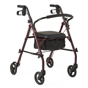 Medline Steel Rollator Walker with Seat, Burgundy, 350 lb. Weight Capacity, 6 Wheels, Foldable, Adjustable Handles, Rolling Walker for Seniors, Walker for Mobility Impaired