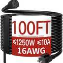 Skrizcable 16/3 100 Ft Outdoor Extension Cord Waterproof, Weatherproof & Flame Retardant Black 3 Prong Power Cord Outside for Lawn & Garden, 10 Amps 1250 Watts 125 VAC 16AWG SJTW, ETL Listed