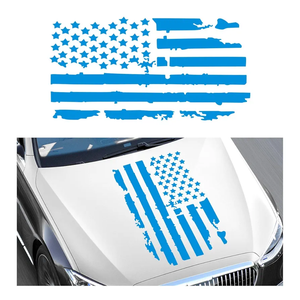 Wevdn Distressed American Flag Sticker, 16.9" × 30.7" Waterproof Patriotic Old Glory Military Grunge Sticker, Universal Car Door Wall Window Windshield Decoration Sticker (Blue)