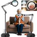30X 10X Large Floor Magnifying Glass with Light and Stand, 72 LED Adjustable Height Floor Magnifying Lamp, 2 in 1 Lighted Magnifiers for Close Work, Sewing, Crafts, Hobbies, Reading (Black)