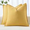 MIULEE Decorative Linen Pillow Covers 20x20 Inch Yellow Boho Farmhouse Neutral Couch Throw Pillows for Bed Pack of 2 Accent Modern Pillowcase Summer Sofa Livingroom Home Decor