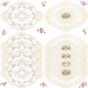 Mixweer 10 Pcs Beige Lace Placemat Oval Vintage Lace Doilies French Table Decor Crochet Handmade Embroidered Doilies for Wedding Tea Party Retro Floral Placemat Cup Mat Table Runner Fit Home Furniture
