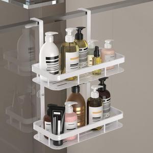 White Over Door Shower Caddy, Rustproof Bathroom Organizer, 2-Tier Storage Rack, 11.81x5.31 Inch Shelves, No Drilling Required
