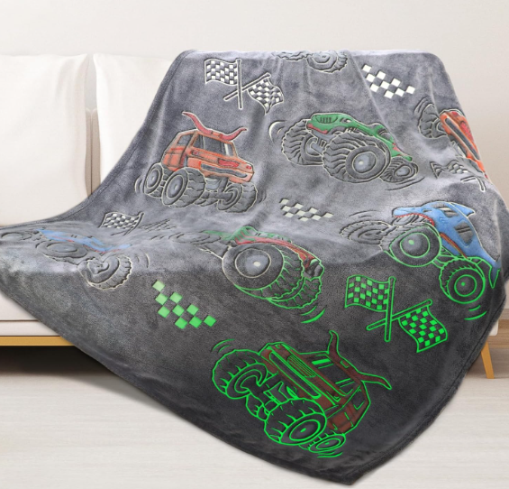Boys Truck Car Toys Unique Gifts for Kids Glow in The Dark Blanket Glowing Cartoon Tractor Throw Blanket Soft Fleece Blanket Excavators Room Bed Sofa Decor Blankets