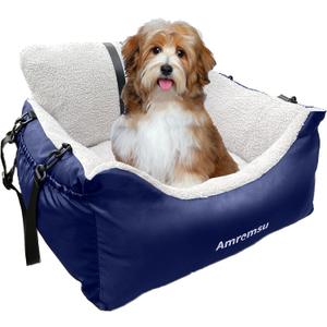 Dogs Car Seat for Small Dog,Fully Detachable and Washable Ultra Soft Cars Travel Bed,with Clip-on,Two Portable Handle and Storage Pockets Puppy Dog Booster Seats Under 25,Small Cat Car Seat (BLUE)