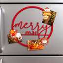 Magnet Metal Christmas Card Holder with Santa Claus Magnet Merry Mail Metal Wreath Xmas Card Display Photo Holder Wall Hanging for Christmas Holiday Party Picture Gift