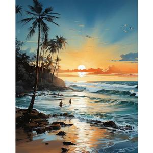 PRASIO Paint by Numbers Kit for Adults Beginner, Beach Paint by Number, DIY Acrylic Adult Paint by Number Kits on Canvas for Home Decor Gift 16x20 Inch