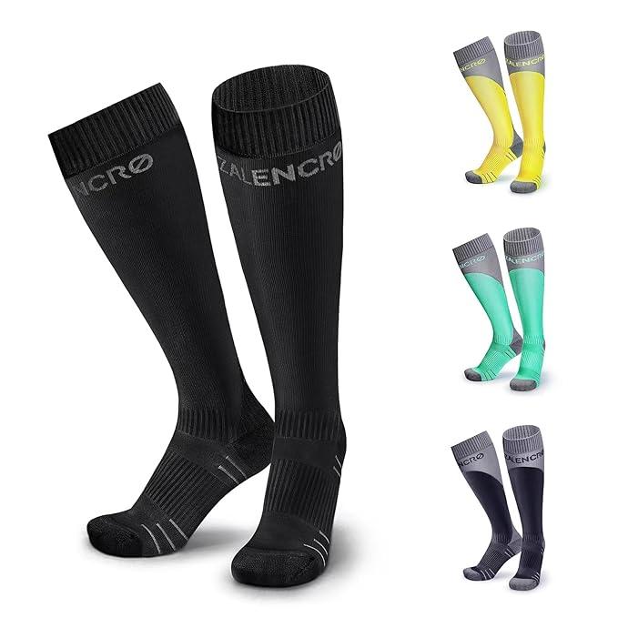 Azalencro Compression Socks for Men & Women, 20-30 mmgh Graduated Compression Stockings Knee High Socks for Running, Athletic, Cycling, Hiking, Travel Black,L,1 Pair