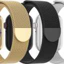 3 Pack Mesh Metal Band Compatible with Apple Watch Band 38mm 40mm 41mm 42mm 44mm 45mm 46mm 49mm, Stainless Steel Magnetic Loop Strap for iWatch Ultra 3 2 1 Series 11/10/9/8/SE/7/6/5/4/3 Men Women
