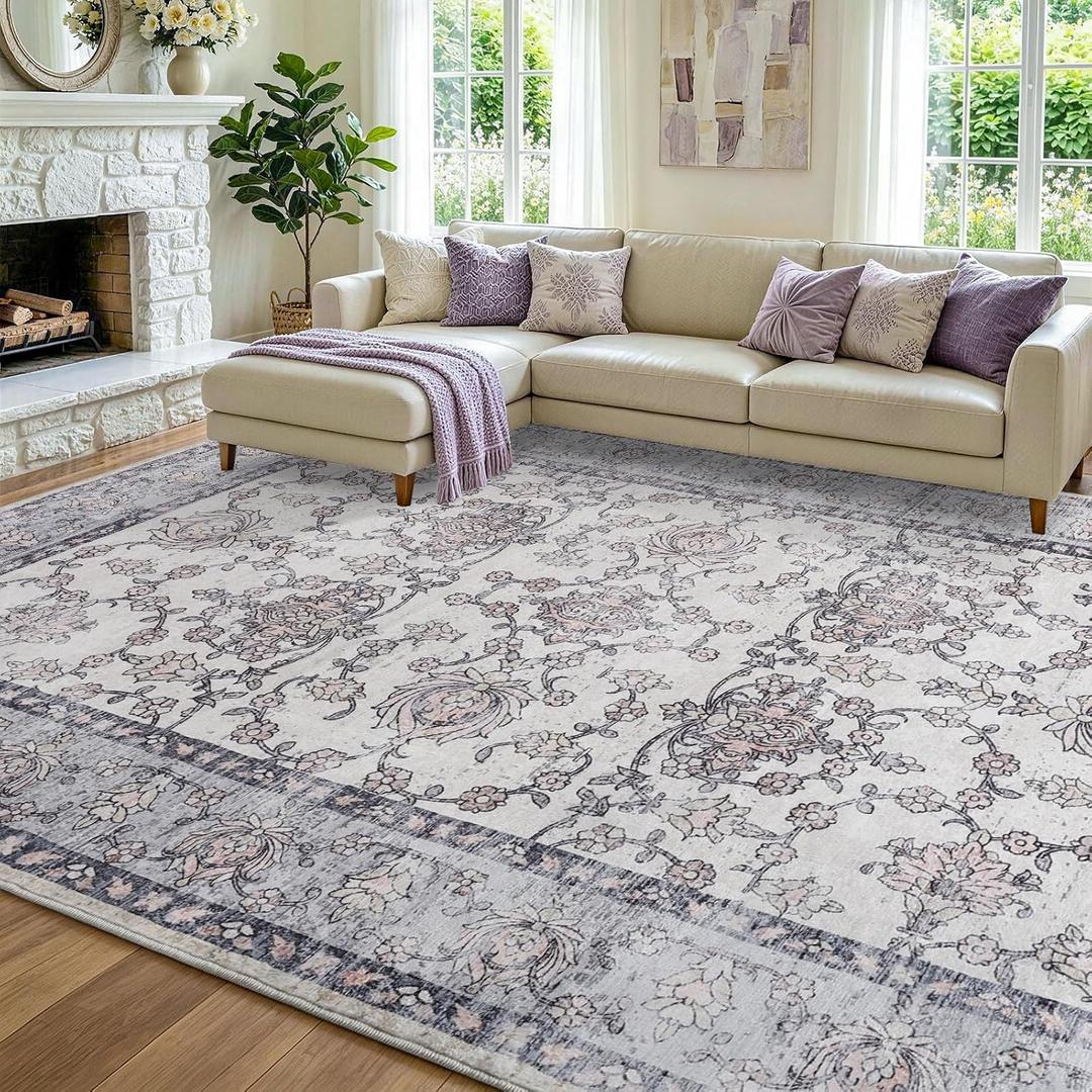 9x12 Washable Non-Slip Area Rug for Living Room (Gray Purple)