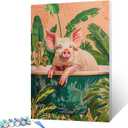 Aihonmin Leisurely Pig Paint by Numbers for Adults, Green DIY Acrylic Watercolor Painting by Numbers for Kids Abstract Colorful Painting Arts Craft On Canvas Home Wall Decor (DIY Frame) 16x20 inch