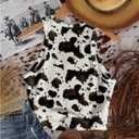 Women's Cow Print Tank Top Sleeveless Crewneck Fitted Crop Tops Summer Cowgirl Vest (XS)