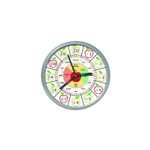 Educational Wall Clock - Silent Movement Time Teaching Clock for Teacher's Classrooms and Kid's Bedrooms (Silver/Multicolor Apple)