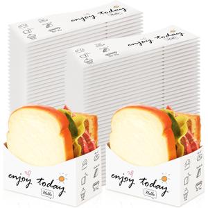 100 Pieces Foldable Paper Sandwich Boxes Take out Containers 5" x 2.8" x 2.8" Mini Curved Anti-flattening Burger Boxes Toast Holder Bread Tray for Food Containers Hamburger Restaurant Party