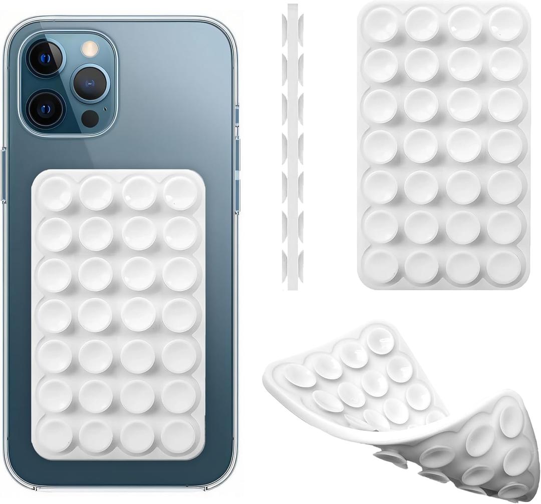 Silicone Double-Sided Suction Cup Phone Case Detachable Mount, Fidget Sticky Phone Grip Hands-Free Phone Accessories for Selfies & Videos, Trending TikTok items for iphone & Android(3.74"x2.2", White) (Small)