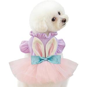 Dog Easter Bunny Ears Dress, Cute Bowknot Cat Tutu, Mesh Skirt for Princess Pet, Cosplay Clothing for Puppy, Kitten Cats, Small and Medium Dogs (Small)