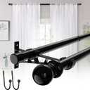 Black Double Curtain Rods for 30in-93in Windows with Brackets and Curtain Clip,1Inch Heavy Duty Dual Curtain Rod, Adjustable Decorative Curtain Rod for Window,Bathroom,Patio,Bedroom,Sliding Glass,Door