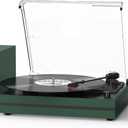 Record Player for Vinyl with External Speakers Belt-Drive Turntables for Vinyl Records Dual Stereo Speakers LP Vinyl Players 3 Speed Wireless AUX-in Headphone Auto Stop Sleek Stylish Matte Green