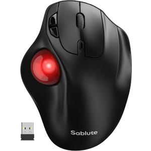 SABLUTE Wireless Trackball Mouse, Rechargeable Bluetooth Ergonomic Mouse with Thumb Control for 3 Devices (Bluetooth and USB), 5-Level DPI, Silent Click, Compatible PC Laptop Mac iPad, Easy Clean