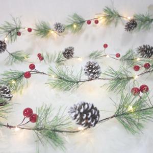 Snowy Christmas Garland with Lights 6.56FT Smokey Pine Garlands Wreath 20 LED Warm Lights Battery Operated with Timer Pine Cones Garland Decor for Christmas Tree Home Mantle Stairs Door Decorations