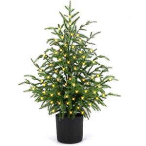 ENVEN 2FT Artificial Norfolk Pine Christmas Tree  Tabletop Faux Tree Unlit/Prelit with 50 LED Lights & 8-Function Battery Box, Pre-Assembled Holiday Decor for Home or Office (Prelit-2FT-1Pack)