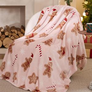 Bedsure Pink Christmas Throw Blanket for Couch - Soft and Warm Gingerbread Blanket Pink Christmas Decor Gifts for Women, 50"x60"