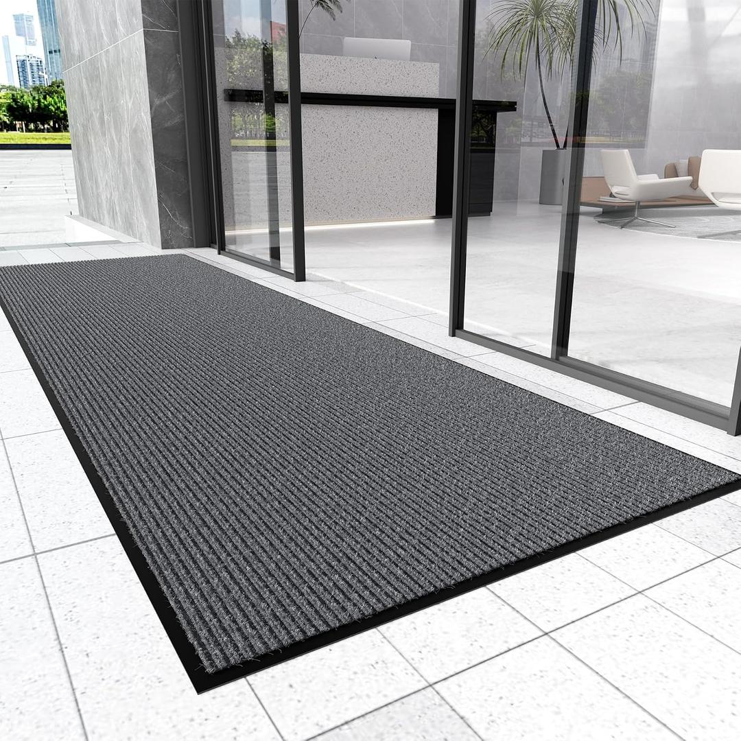 Front Door Mat, 3' x 10' Commercial Door Mat Outside Entrance, Heavy Duty Welcome Mat, Absorbent & Dirt Resistant, Non-Slip Extra Large Door Mats, Door Rugs for Entryway Indoor Outdoor, Grey