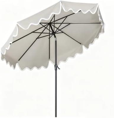 Tempera 9FT Scalloped Tassel Patio Umbrella, Outdoor Market Umbrellas with 8 Sturdy Ribs with Crank & Pust Button Tilt,Fade Resistant Canopy