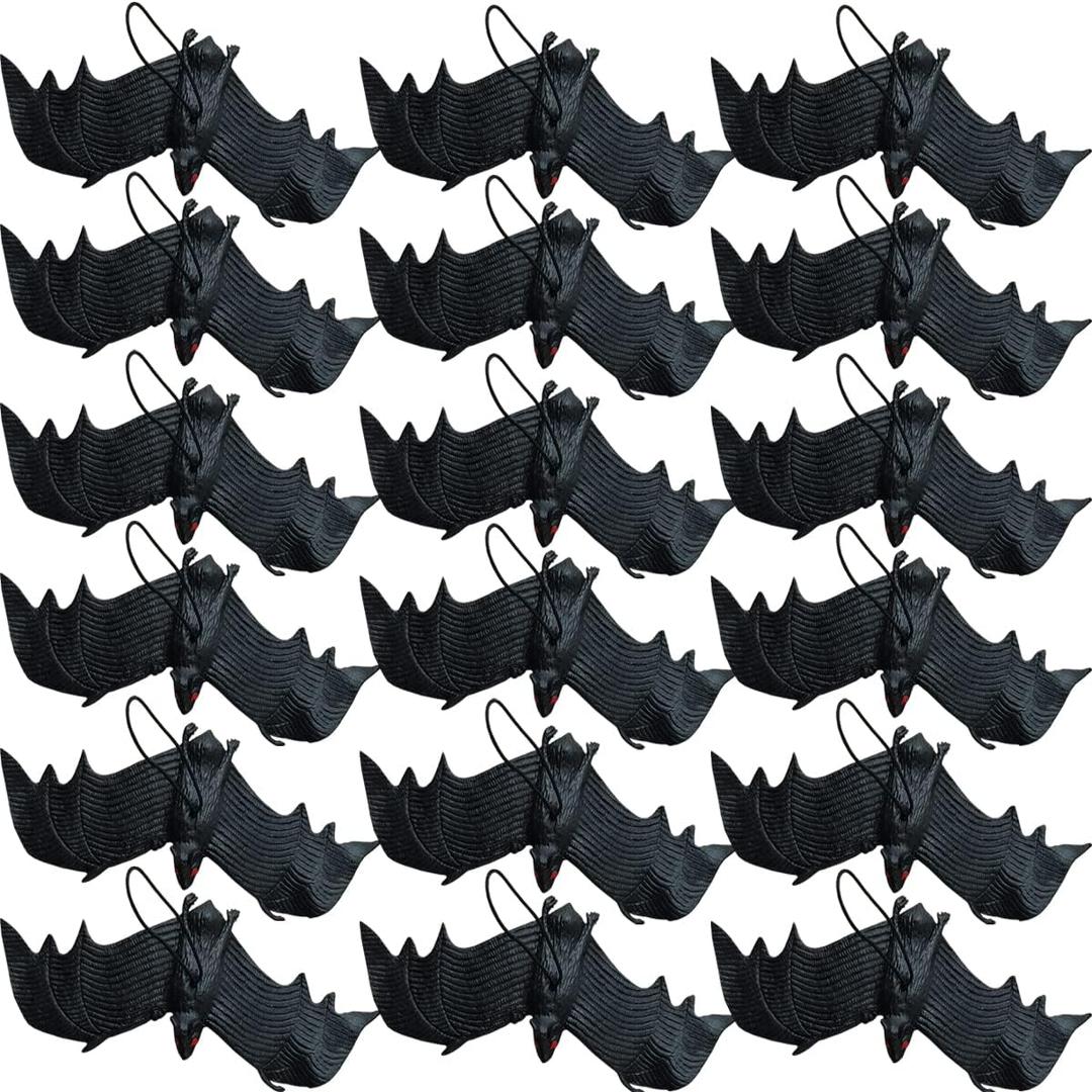 GXXMEI 18PCS Halloween Simulation Hanging Bats Realistic Looking Scary Bats,Fake Rubber Hanging Vampire Bats for Halloween Party Favors and Decoration,Haunted House