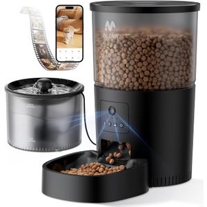 IMIPAW Automatic Cat Feeder with Camera and Water Fountain, HD AI Pet Recognition, APP Remote Control, Timed Food Dispenser, Two-Way Audio, Night Vision Function, 3L Fountains for Drinking with Filter (Black)