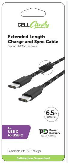 Cell Candy-Extended Length Charge & Sync Cable-USB-C to USB-C - 6.5 Ft - Black and Cell Candy Fast Charging USB C Wall Charger