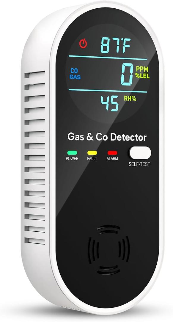 4 in 1 Upgraded Natural Gas Leak Detector and Carbon Monoxide Detectors, Dual Sensor Gas Leak Detector & Carbon Monoxide Detectors Plug in (Temperature & Humidity) for Home, RV (Black)