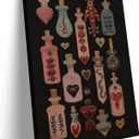 Gothic Witchy Canvas Wall Art Occult Heart Potion Bottles Picture Wall Decor Dark Academia Decor Pink Magic Maximalist Poster Tarot Aesthetic Painting Print Artwork for Living Room Bedroom Room Decor