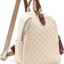 Small Backpack Purse for Women, Cute Plaid PU Leather Women Backpack Rucksack Lightweight Shoulder School Bag & Travel Daypack for Work White