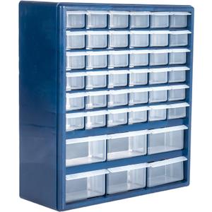 Plastic Storage Drawers 42 Compartment Organizer Desktop or Wall Mount Container for Hardware, Parts, Crafts, Beads, or Tools by Stalwart, 10 Targets
