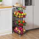 4-Tier Vegetable Fruit Basket for Kitchen, Rolling Pantry Floor Organizer and Storage Cart with Wheels, Stackable Wire Product Basket Stand Potato Onion Bins Snack Rack for Pantry