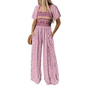 Dokotoo Loose Jumpsuits for Women Pink Wide Leg Overalls One Piece jumpsuit Solid Color Long Pant Romper with Pockets 2025 Fashion Printed, Large