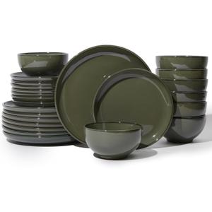 Pokini Stoneware Dinnerware Sets for 8, 24pcs Plates and Bowls Sets Dishes