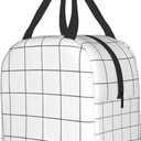 3 x White Lunch Box Insulated Checkered Lunch Bag, Reusable Snack Bag Food Container For Boys Girls Men Women School Work Travel Picnic Waterproof Outdoor Tote Handbags For Adults Kids