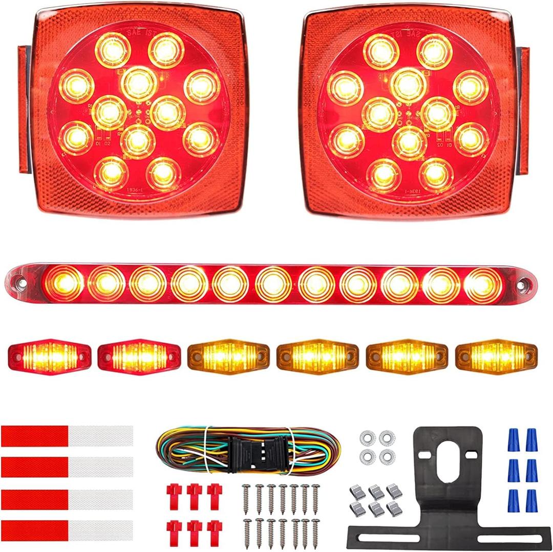 Trailer Lights, Boat Trailer Light Kit, IP68 Waterproof with 25foot 4Pin Trailer Wiring Harness for Utility Marine, Truck, Camper Under and Over 80"