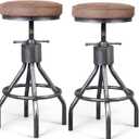 Industrial Bar Stools Swivel Pu Seat Vintage Kitchen Island Counter Stool 23-33inch Height Adjustable Rustic Shop Chair (Set of 2) (Silver)